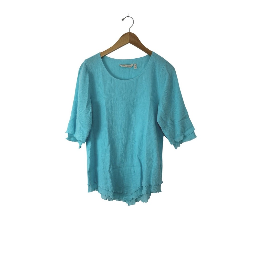 Soft Surroundings Gauzy Knit Tunic Top Womens XS Turquoise Double Layer Beach